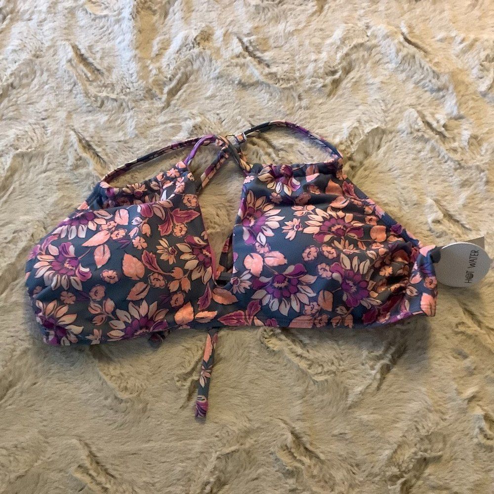 hot water gray pink floral bikini top size large swimwear beach summer